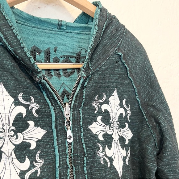 Affliction Reversible Hoodie Teal Green Medium M - Picture 4 of 16